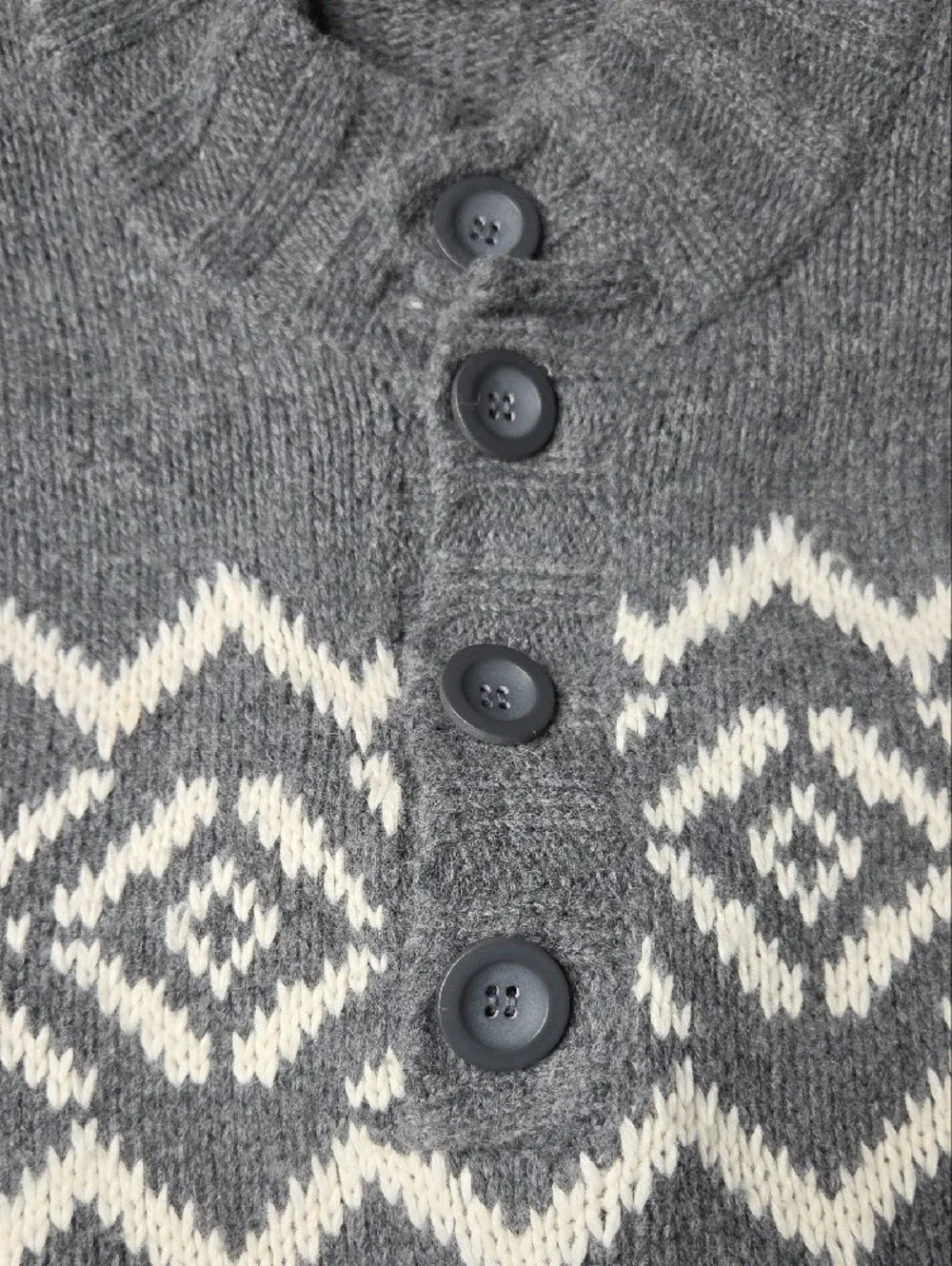 Men's Gray Button Nordic Pattern Sweater with Ivory Accent